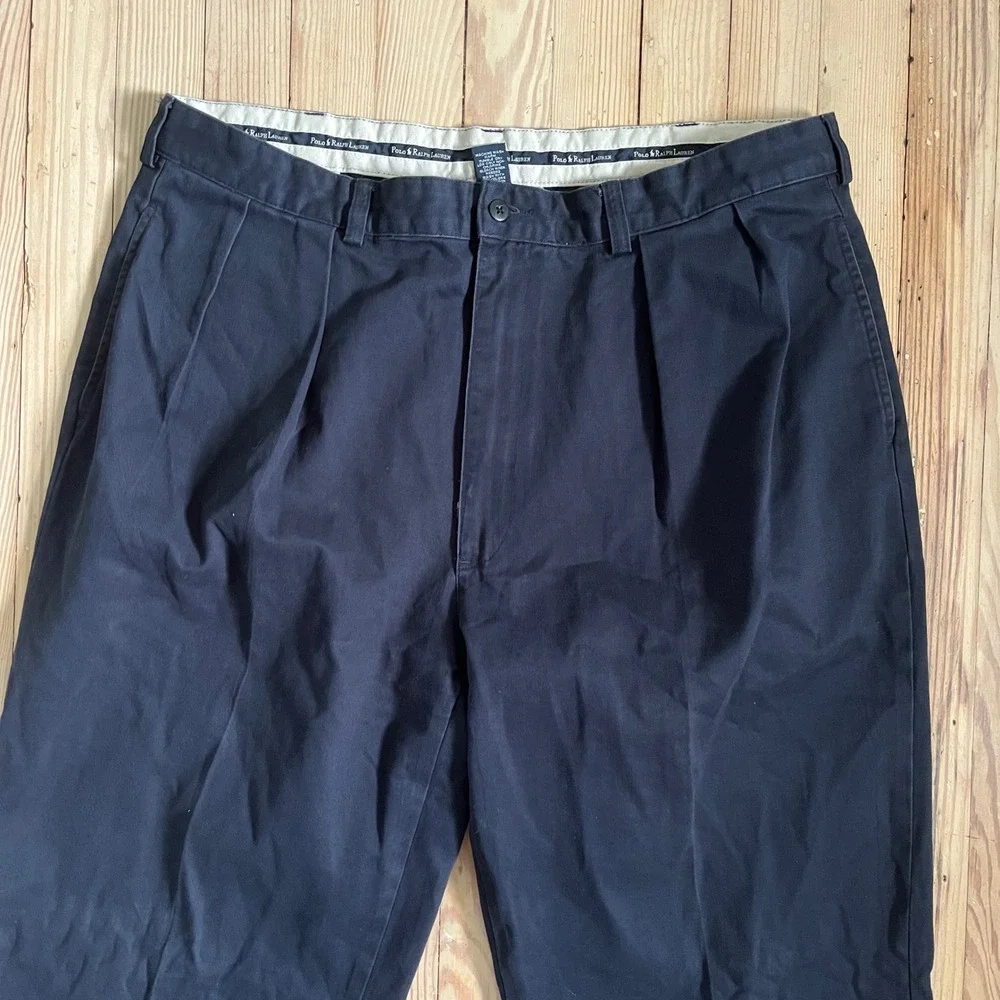 Polo Ralph Lauren Andrew Pant Men 40x34 Navy Blue Double Pleated Cotton Chinos